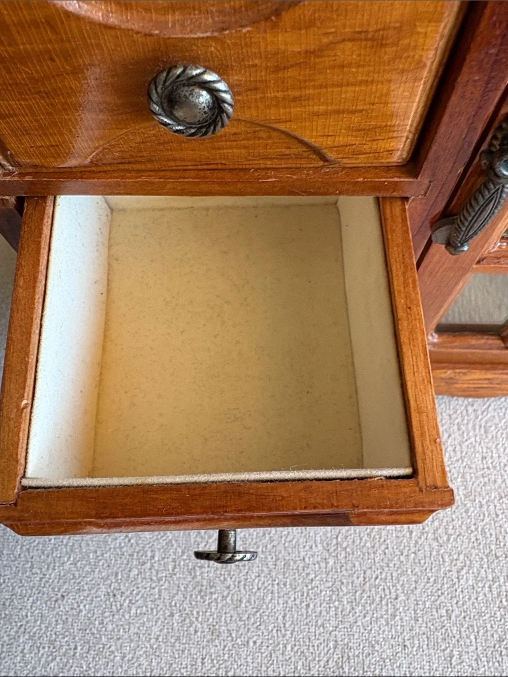 VTG Wood Jewelry Cabinet with Mirrored Door 9” X 10.5”